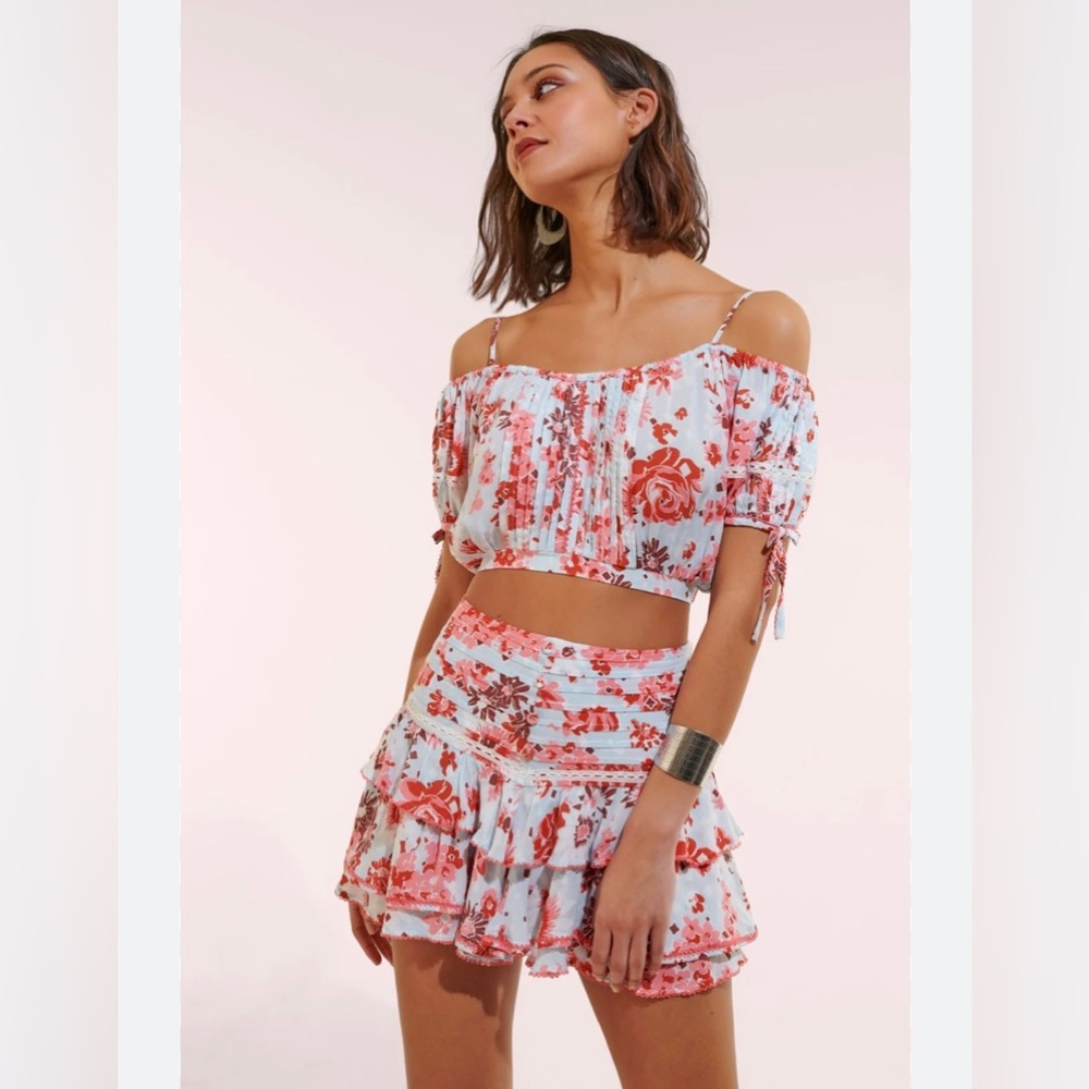 Poupette St Barth Floral Mini skirt Alizee in blue 90'S
